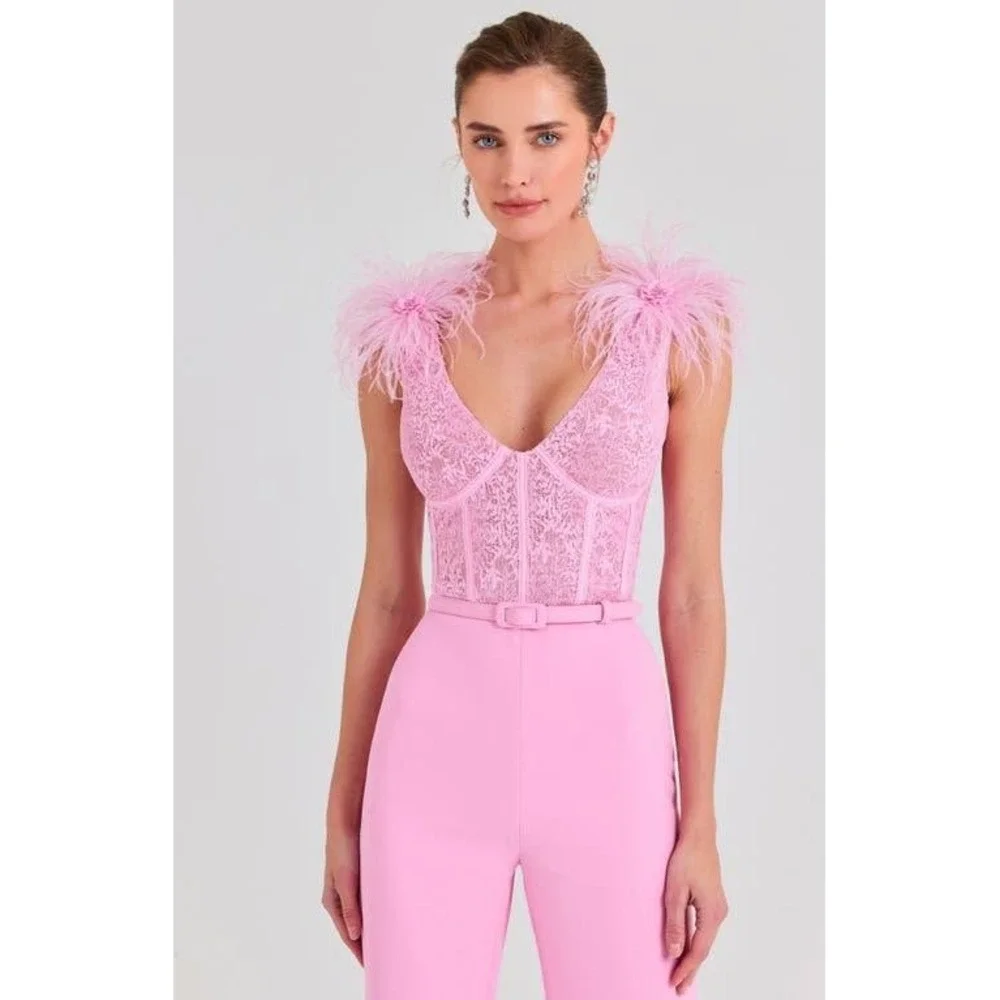 NWT Nadine Merabi Pink Annabelle Sleeveless Lace Jumpsuit - Size 6 - Picture 4 of 14